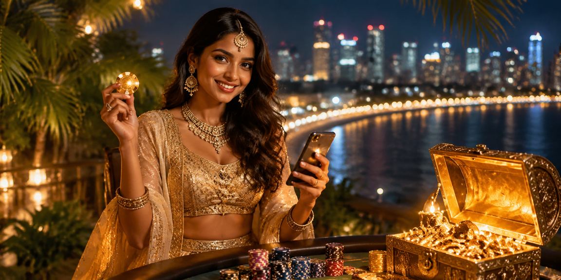 Player enjoying poker live casino game on mobile device at Mumbai Marine Drive